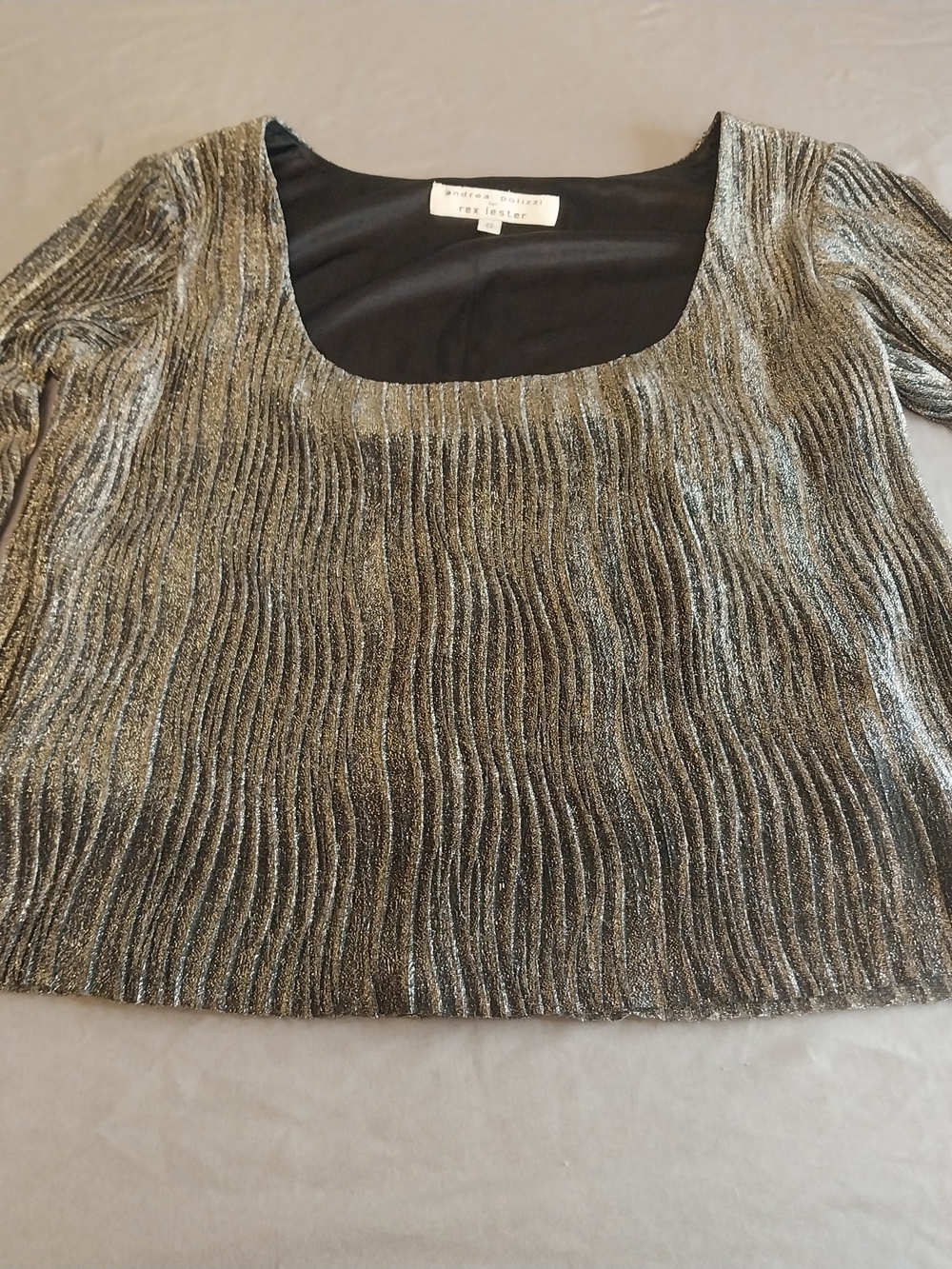 Andrea Potizzi for Rex Lester silver and black sparkly plissé top. # 228